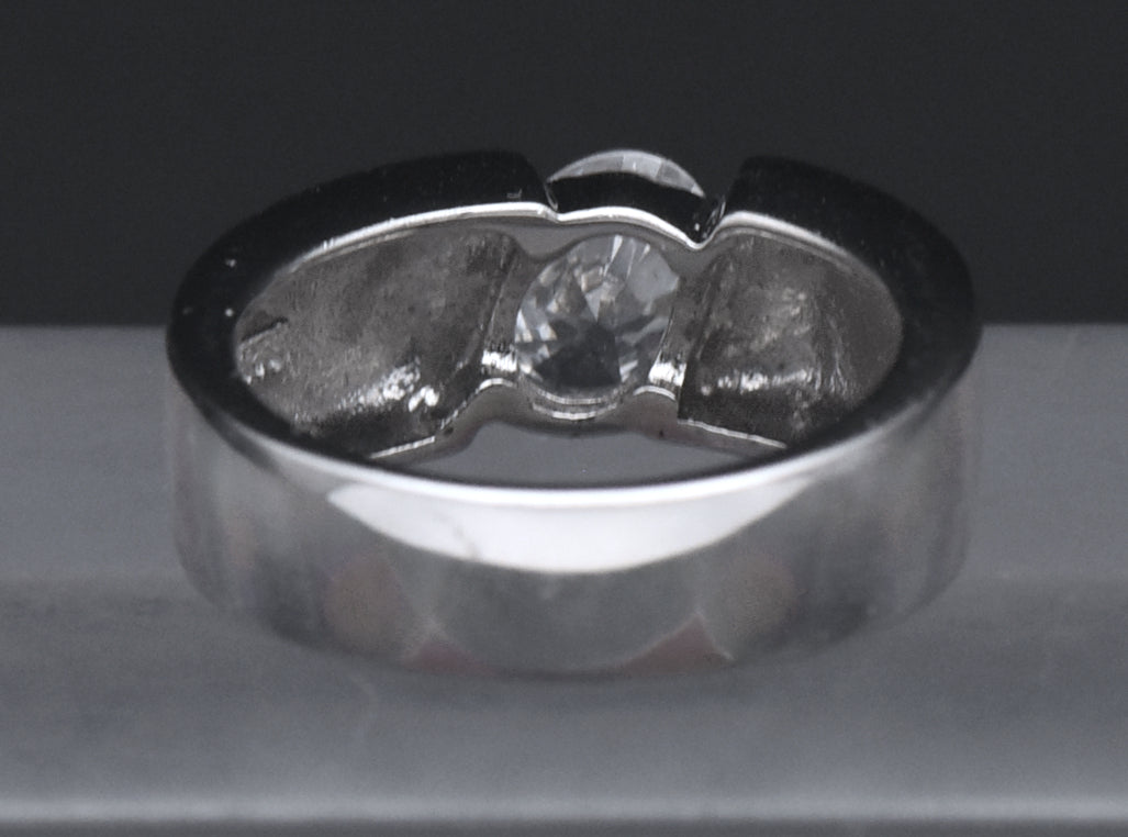 Sterling Silver Diagonally Set Cubic Zirconia Ring - Size 7