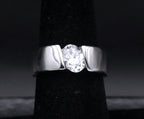 Sterling Silver Diagonally Set Cubic Zirconia Ring - Size 7