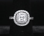 Sterling Silver Princess Cut Cubic Zirconia Double Halo Ring - Size 6