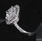Sterling Silver Princess Cut Cubic Zirconia Double Halo Ring - Size 6