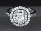 Sterling Silver Princess Cut Cubic Zirconia Double Halo Ring - Size 6