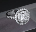 Sterling Silver Princess Cut Cubic Zirconia Double Halo Ring - Size 6