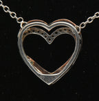 Vintage Sterling Silver and 14k Rose Gold Double Heart Diamond Pendant Chain Necklace - 18"