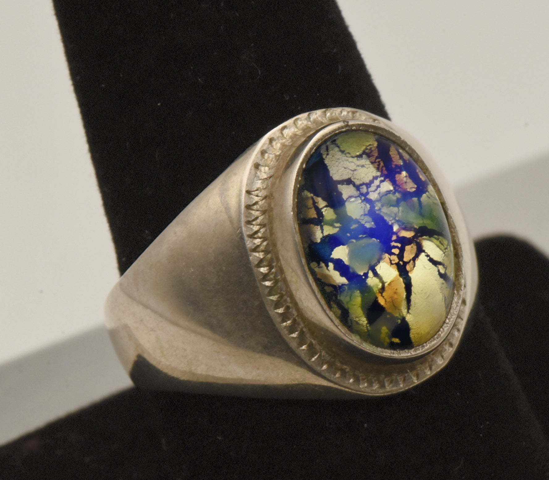 Vintage Handmade Sterling Silver Dichroic Glass Ring - Size 9