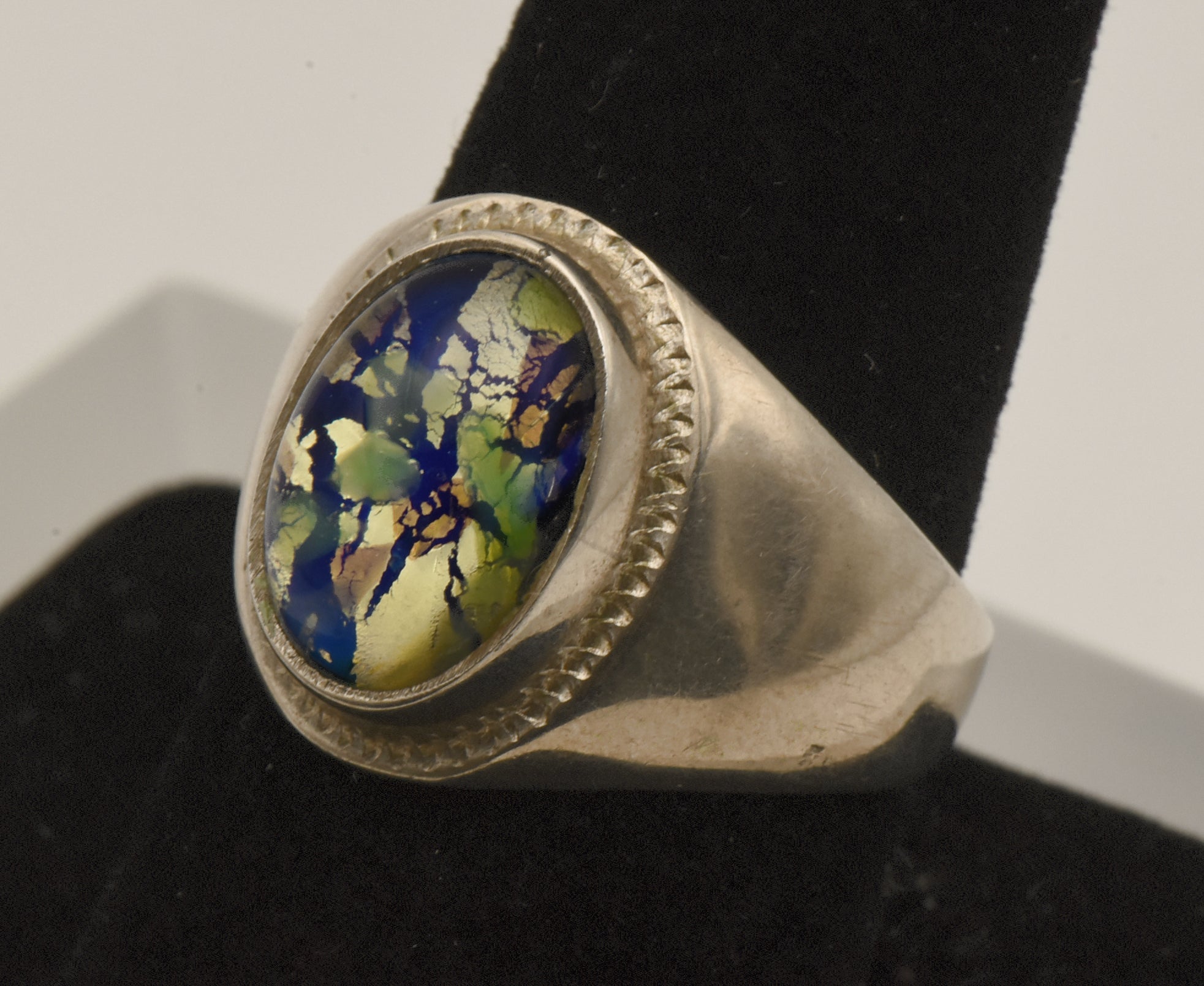 Vintage Handmade Sterling Silver Dichroic Glass Ring - Size 9