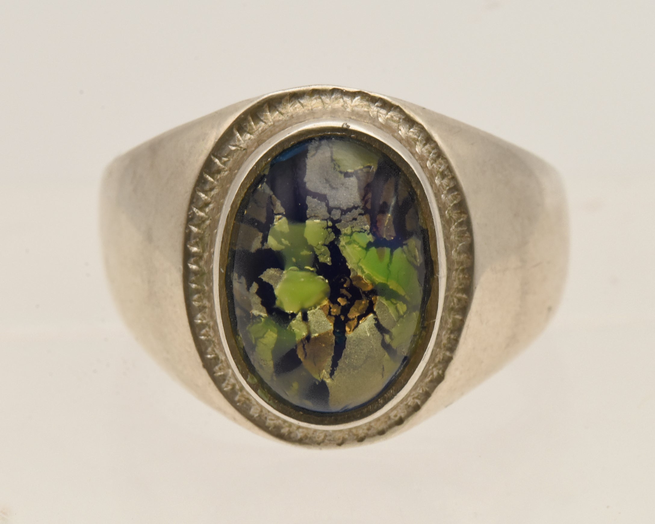 Vintage Handmade Sterling Silver Dichroic Glass Ring - Size 9