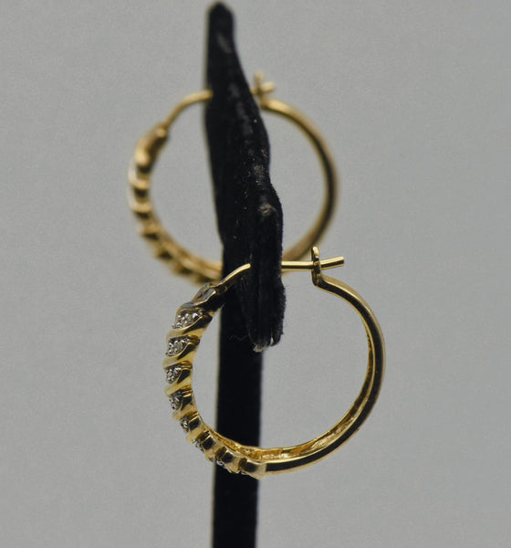 Vintage Vermeil and Diamonds Hoop Earrings