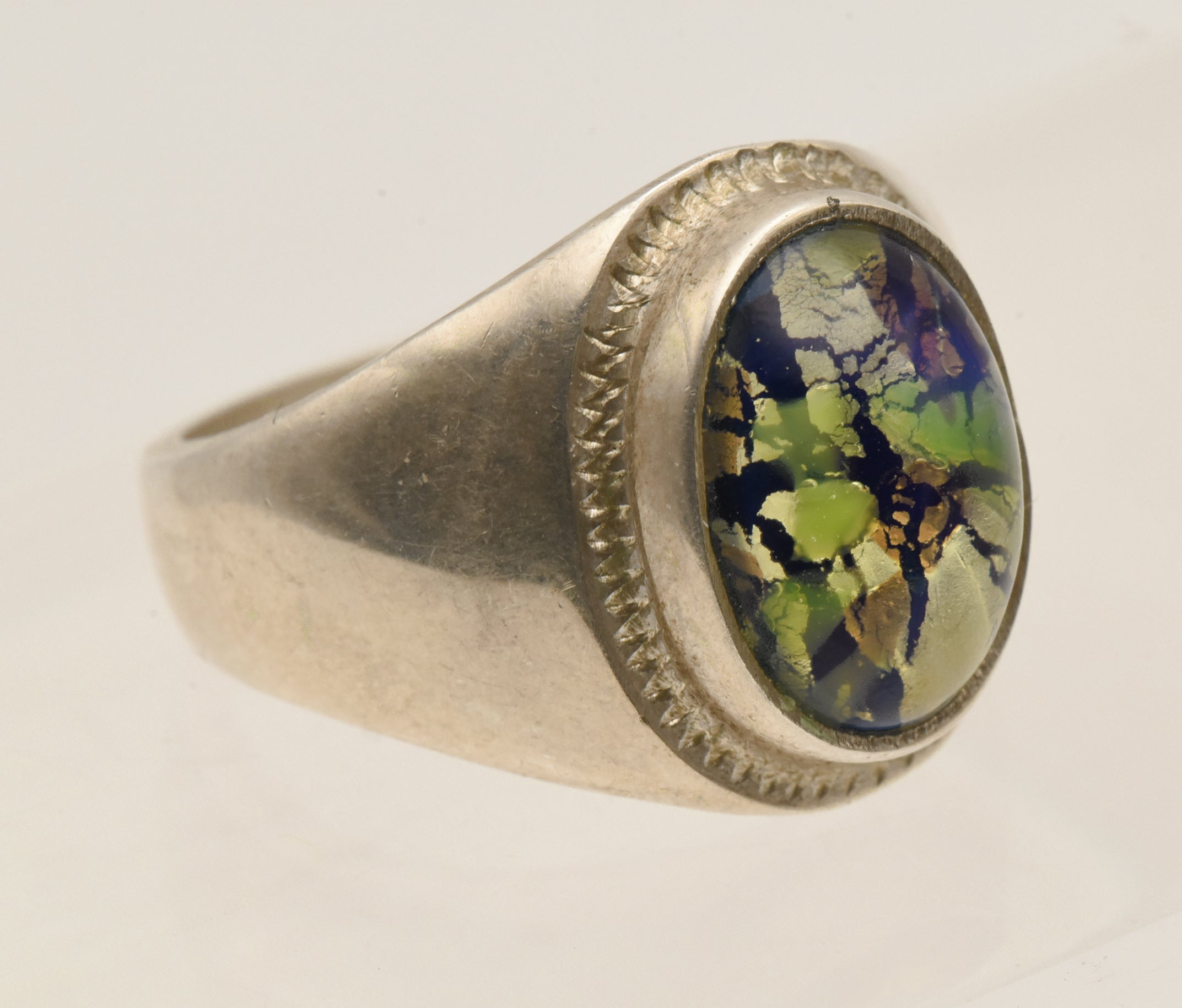 Vintage Handmade Sterling Silver Dichroic Glass Ring - Size 9