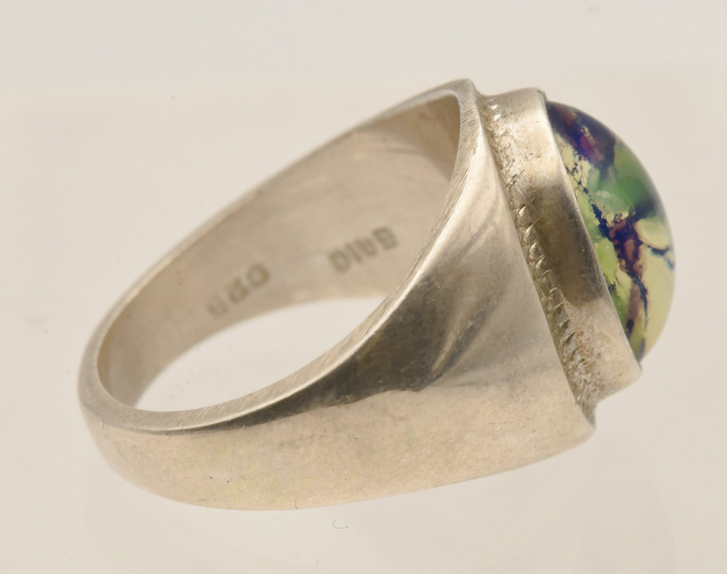 Vintage Handmade Sterling Silver Dichroic Glass Ring - Size 9
