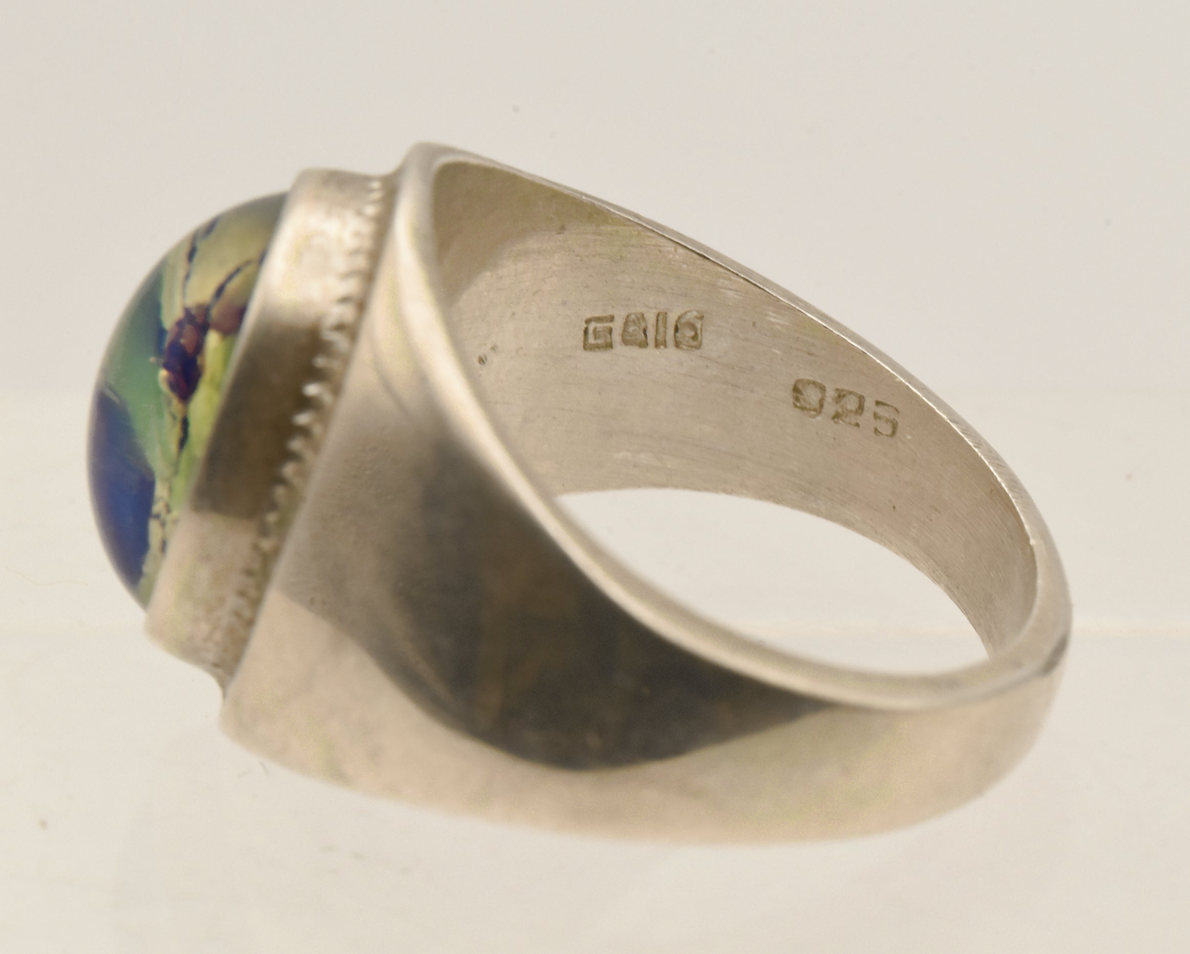 Vintage Handmade Sterling Silver Dichroic Glass Ring - Size 9