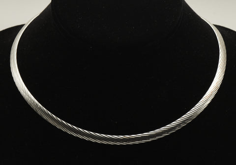 Milor - Vintage Italian 950 Silver Textured Omega Link Chain Necklace - 16"
