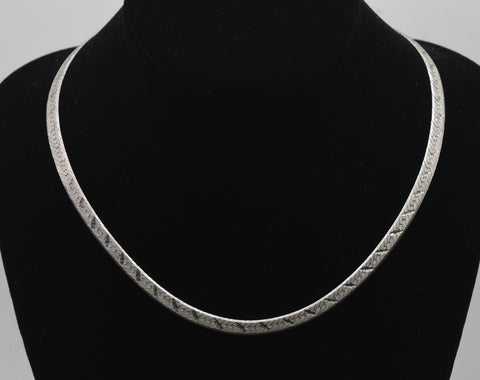 Vintage Italian Sterling Silver Diagonal Cut Herringbone Link Chain Necklace - 18"