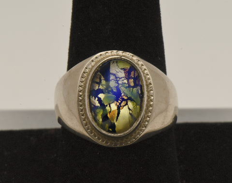 Vintage Handmade Sterling Silver Dichroic Glass Ring - Size 9