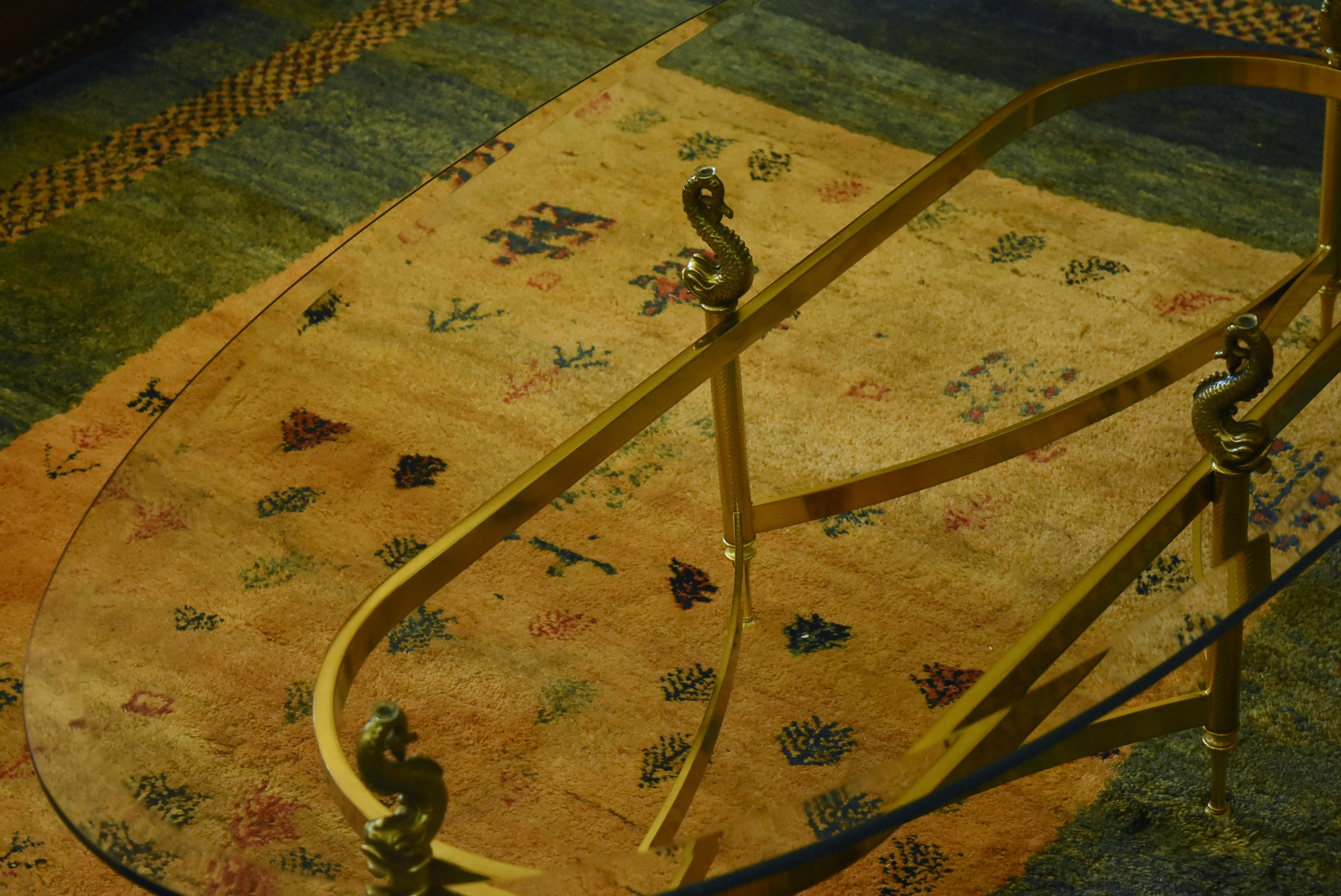 Design Institute America - Vintage Glass and Brass Dolphin Motif Coffee Table