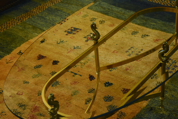 Design Institute America - Vintage Glass and Brass Dolphin Motif Coffee Table