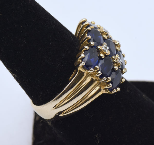Ross-Simons - Vintage Synthetic Sapphires and Diamonds Gold Tone Sterling Silver Ring - Size 7