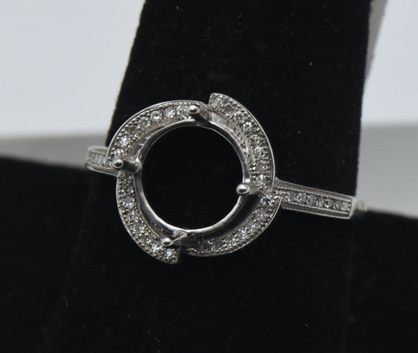 NOS Sterling Silver Diamonds 9mm Round Semi-Mount Ring - Size 9
