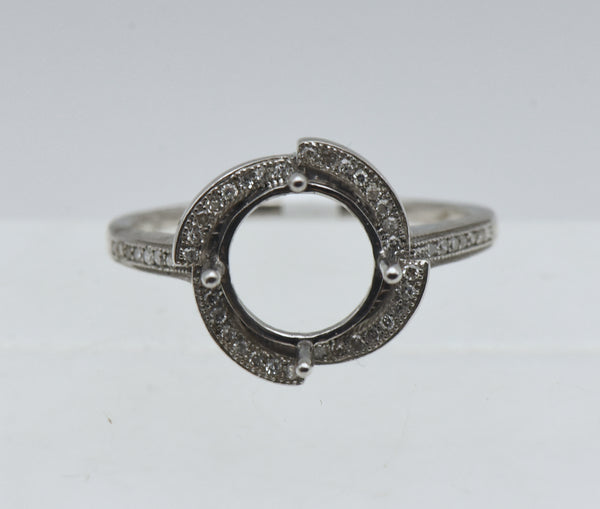 NOS Sterling Silver Diamonds 9mm Round Semi-Mount Ring - Size 9