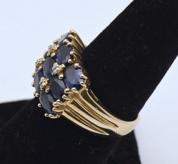 Ross-Simons - Vintage Synthetic Sapphires and Diamonds Gold Tone Sterling Silver Ring - Size 7