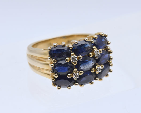 Ross-Simons - Vintage Synthetic Sapphires and Diamonds Gold Tone Sterling Silver Ring - Size 7