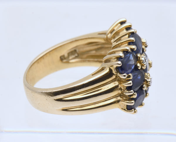 Ross-Simons - Vintage Synthetic Sapphires and Diamonds Gold Tone Sterling Silver Ring - Size 7