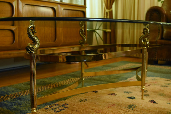 Design Institute America - Vintage Glass and Brass Dolphin Motif Coffee Table