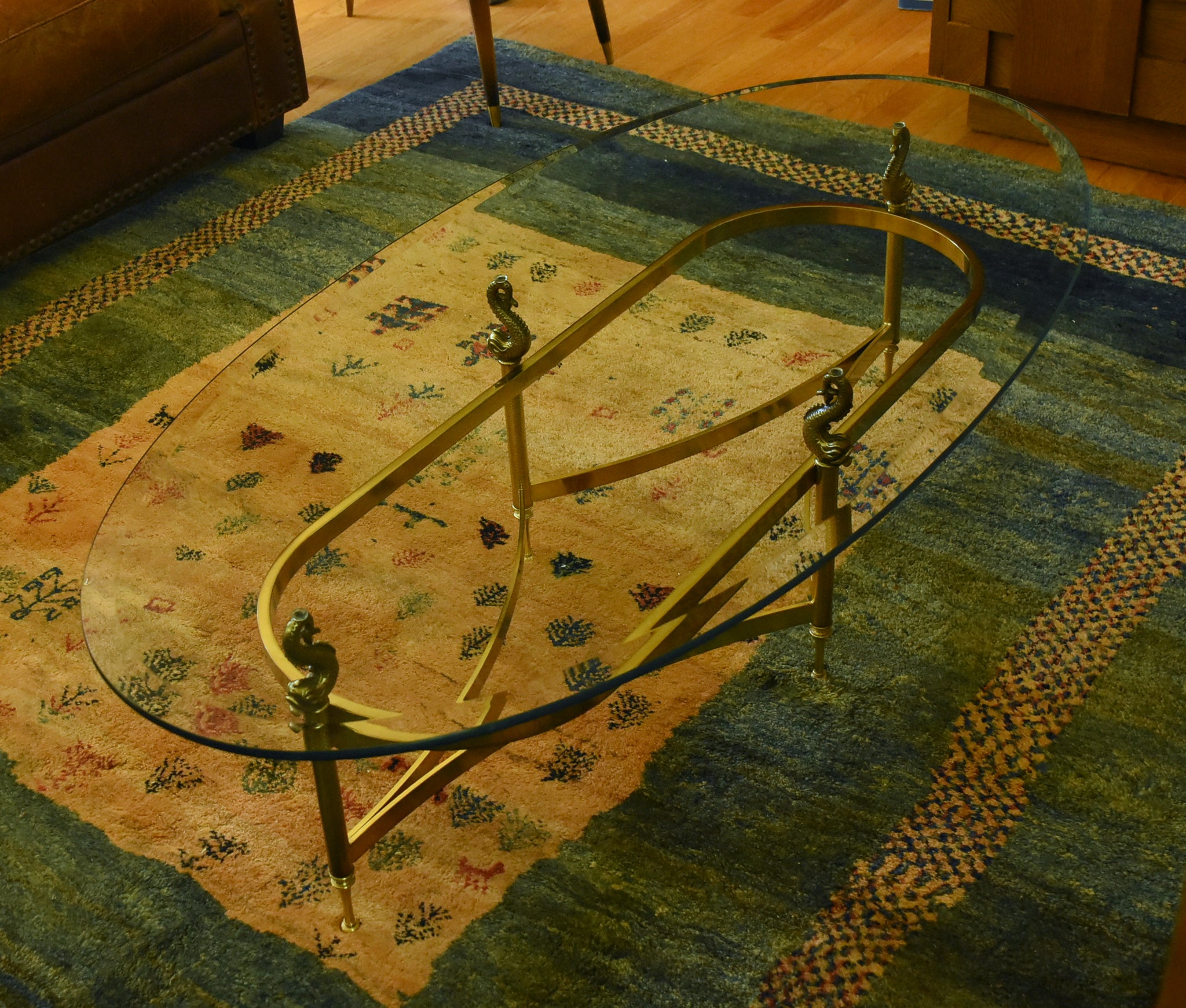 Design Institute America - Vintage Glass and Brass Dolphin Motif Coffee Table