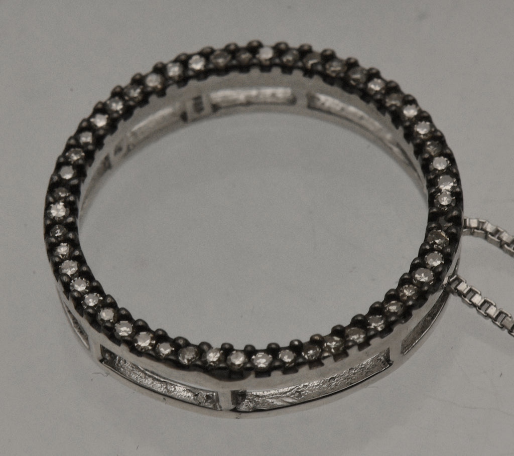 Vintage Diamond Sterling Silver Hoop Pendant on Sterling Silver Chain Necklace - 18"