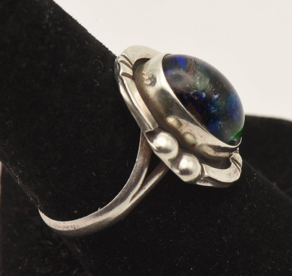 Vintage Handmade Sterling Silver Dichroic Glass Ring - Size 8.5