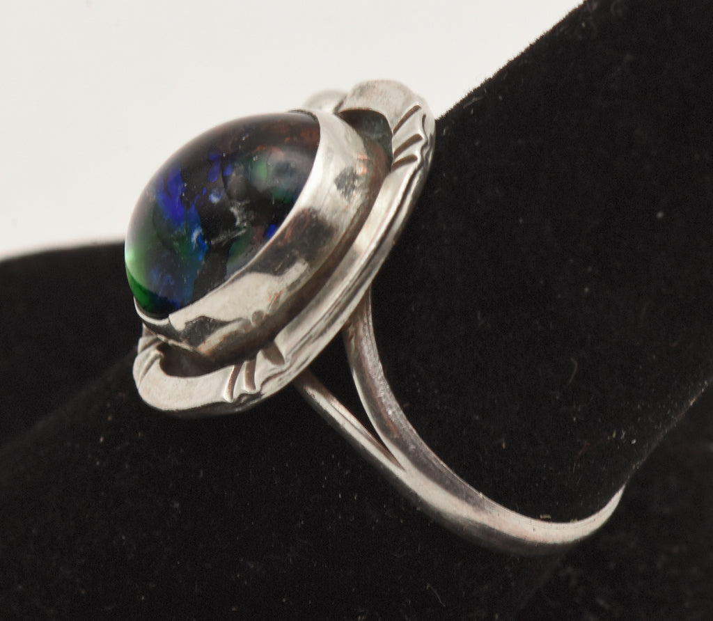 Vintage Handmade Sterling Silver Dichroic Glass Ring - Size 8.5