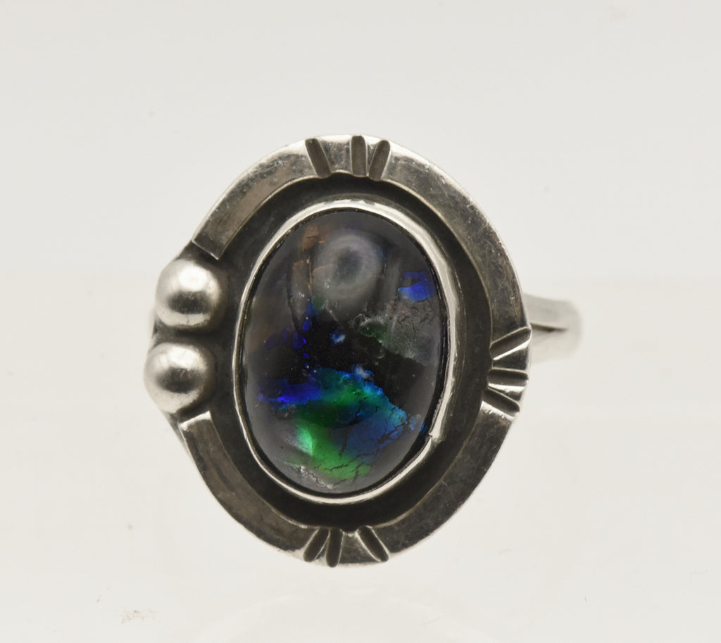 Vintage Handmade Sterling Silver Dichroic Glass Ring - Size 8.5