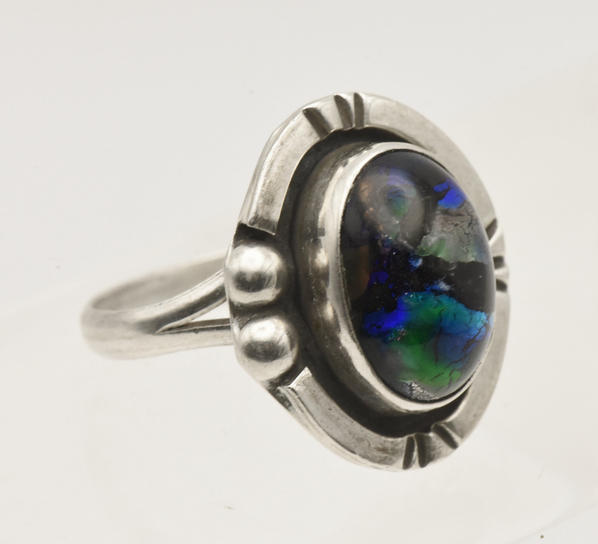 Vintage Handmade Sterling Silver Dichroic Glass Ring - Size 8.5