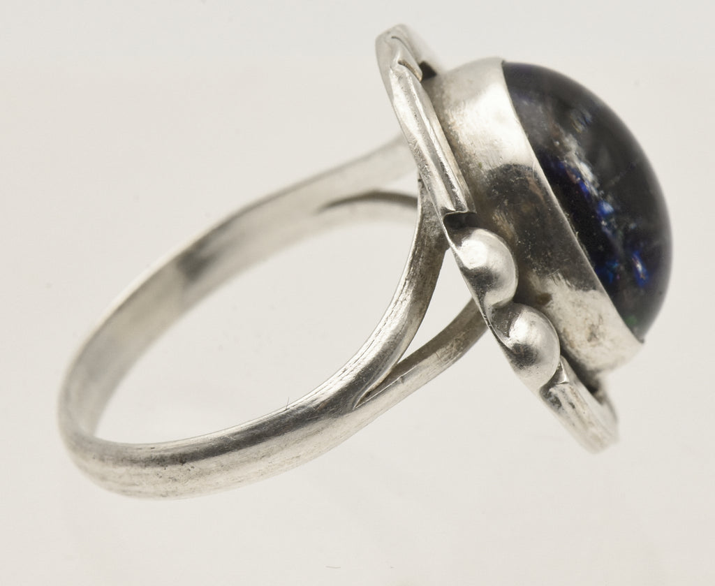 Vintage Handmade Sterling Silver Dichroic Glass Ring - Size 8.5