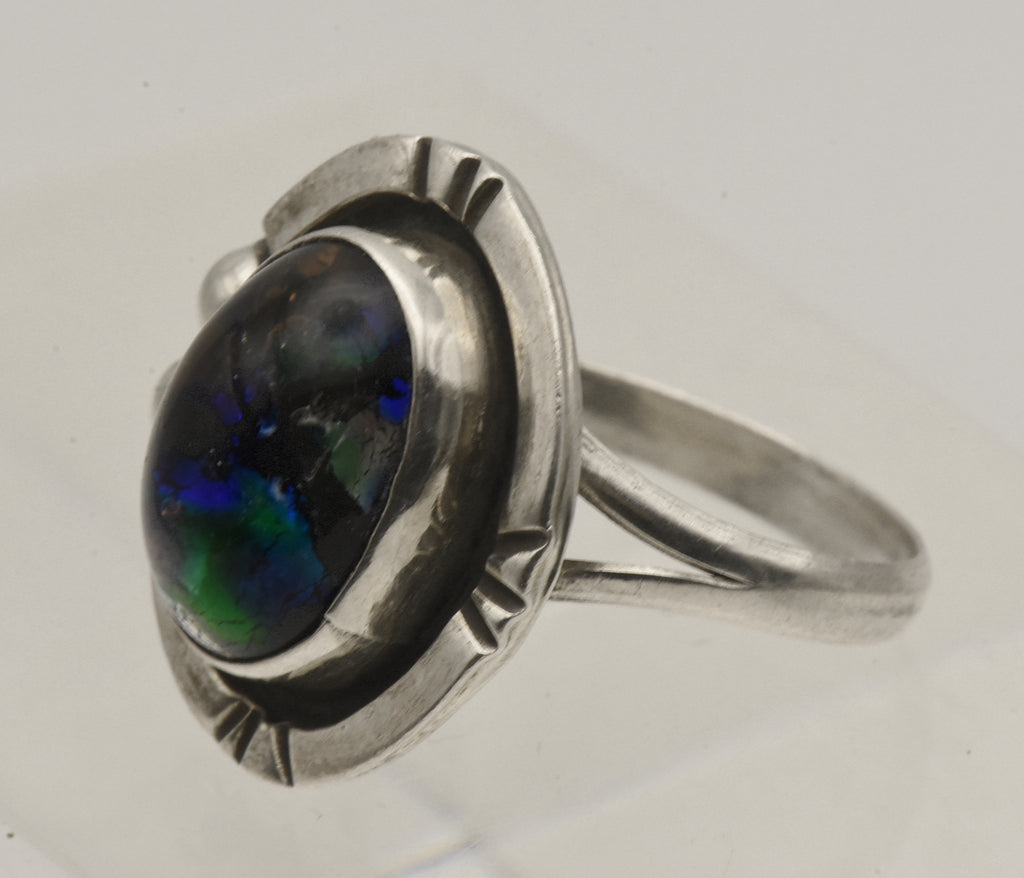 Vintage Handmade Sterling Silver Dichroic Glass Ring - Size 8.5