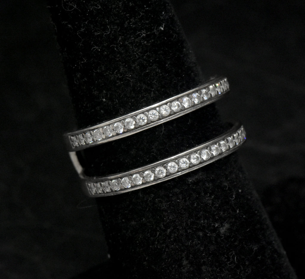 Vintage Sterling Silver Double Band Cubic Zirconia Ring - Size 6.25