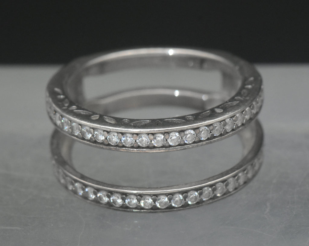 Vintage Sterling Silver Double Band Cubic Zirconia Ring - Size 6.25