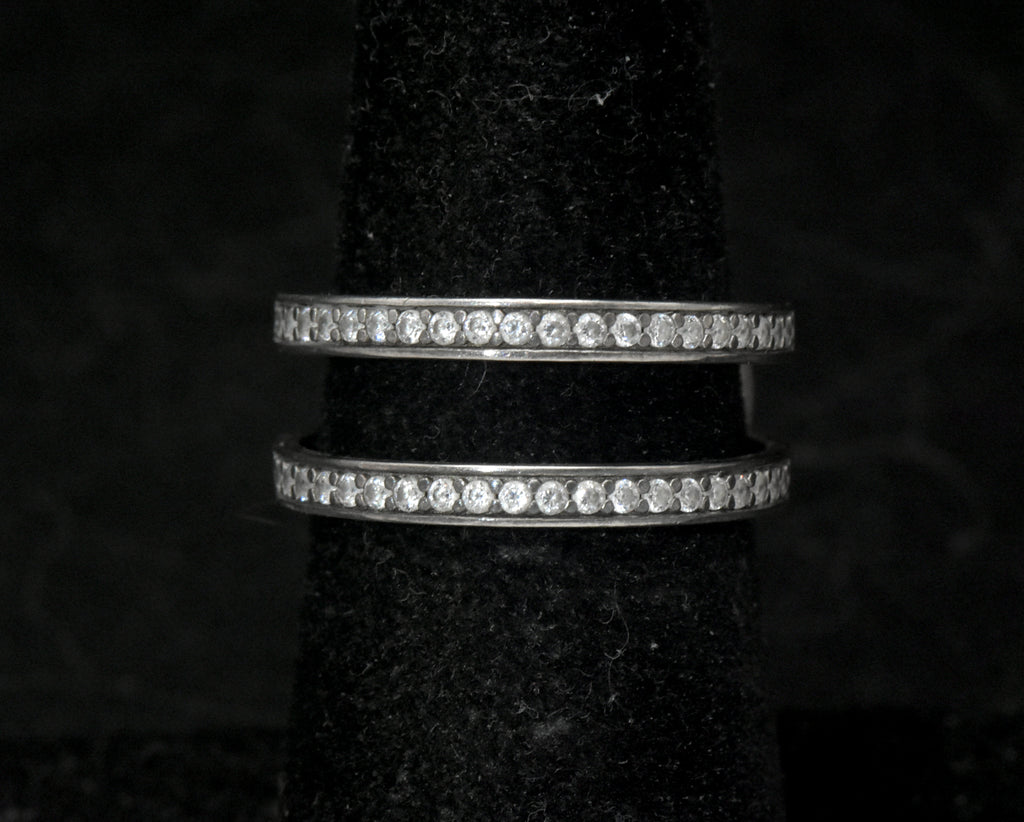 Vintage Sterling Silver Double Band Cubic Zirconia Ring - Size 6.25