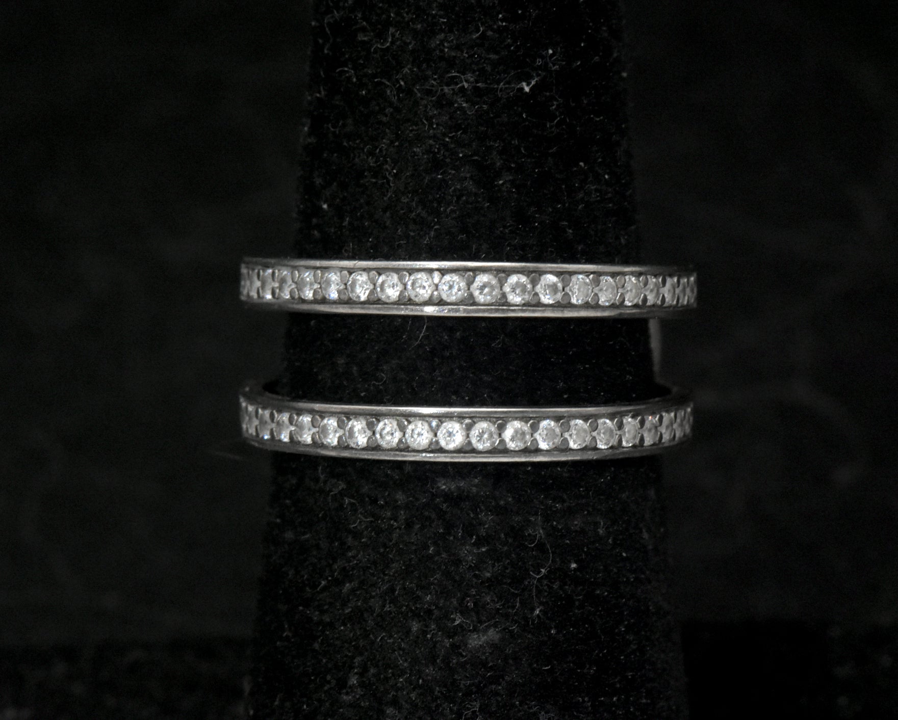 Vintage Sterling Silver Double Band Cubic Zirconia Ring - Size 6.25