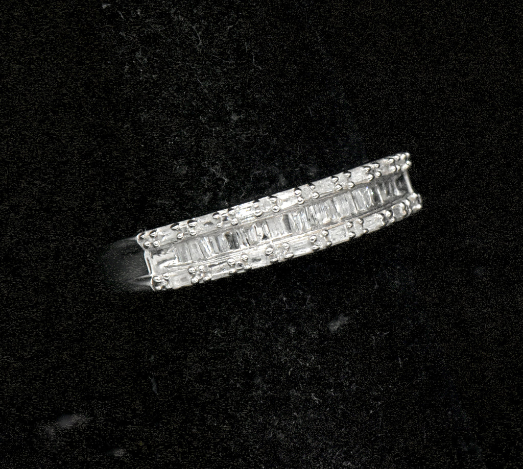 Vintage Baguette Diamonds Sterling Silver Band - Size 7