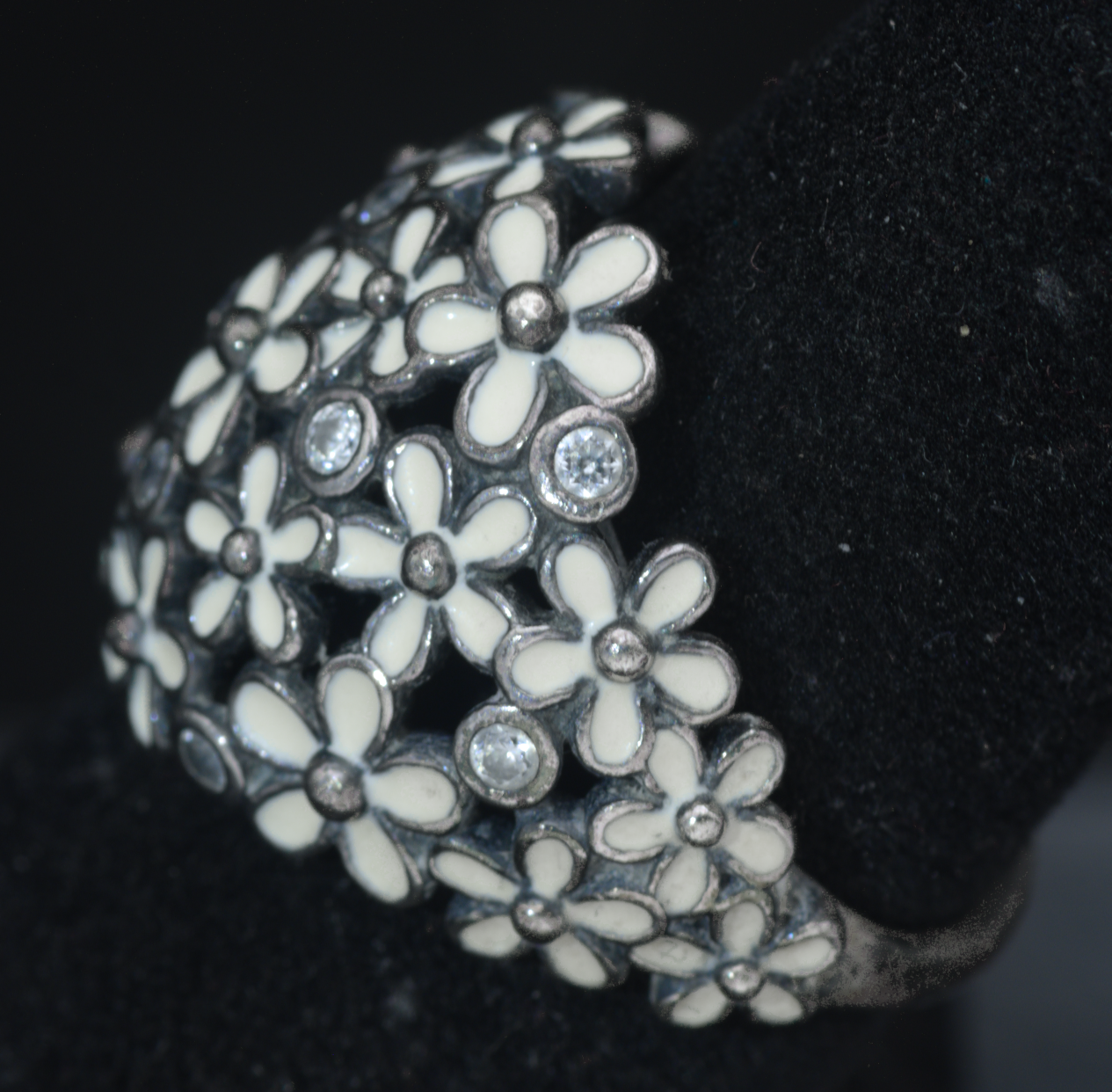 Pandora - Vintage Sterling Silver CZ Floral Dome Ring - Size 6