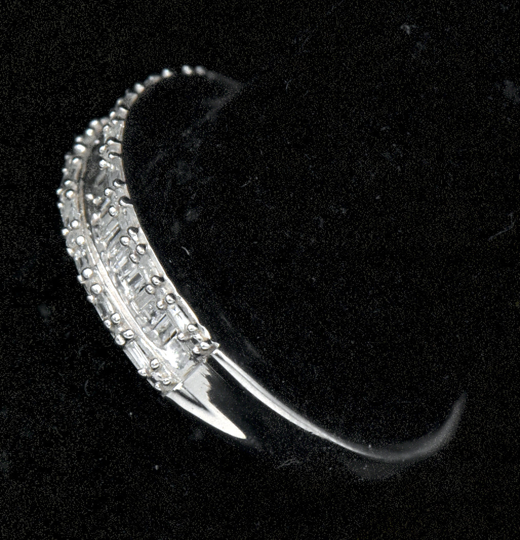 Vintage Baguette Diamonds Sterling Silver Band - Size 7