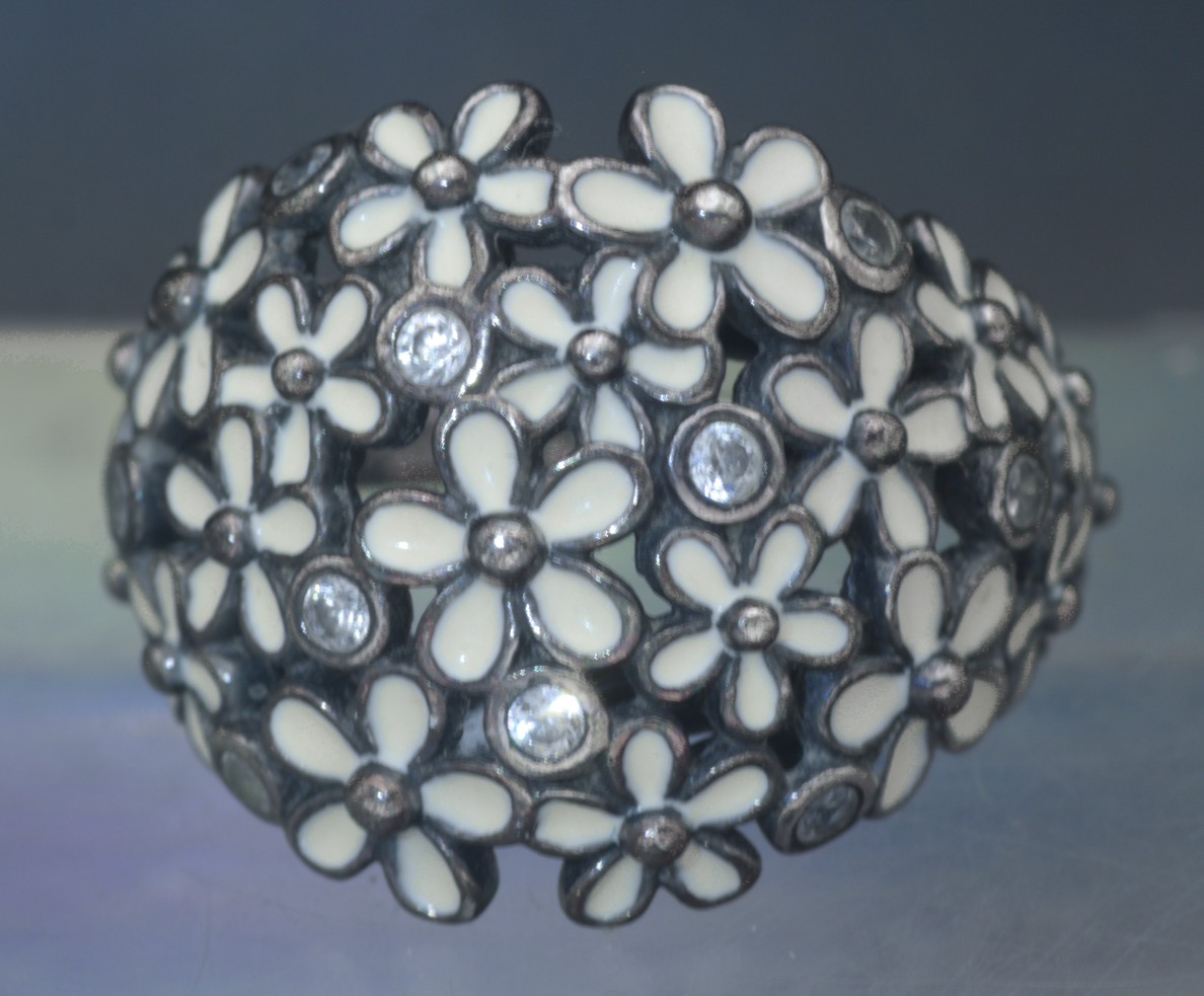 Pandora - Vintage Sterling Silver CZ Floral Dome Ring - Size 6