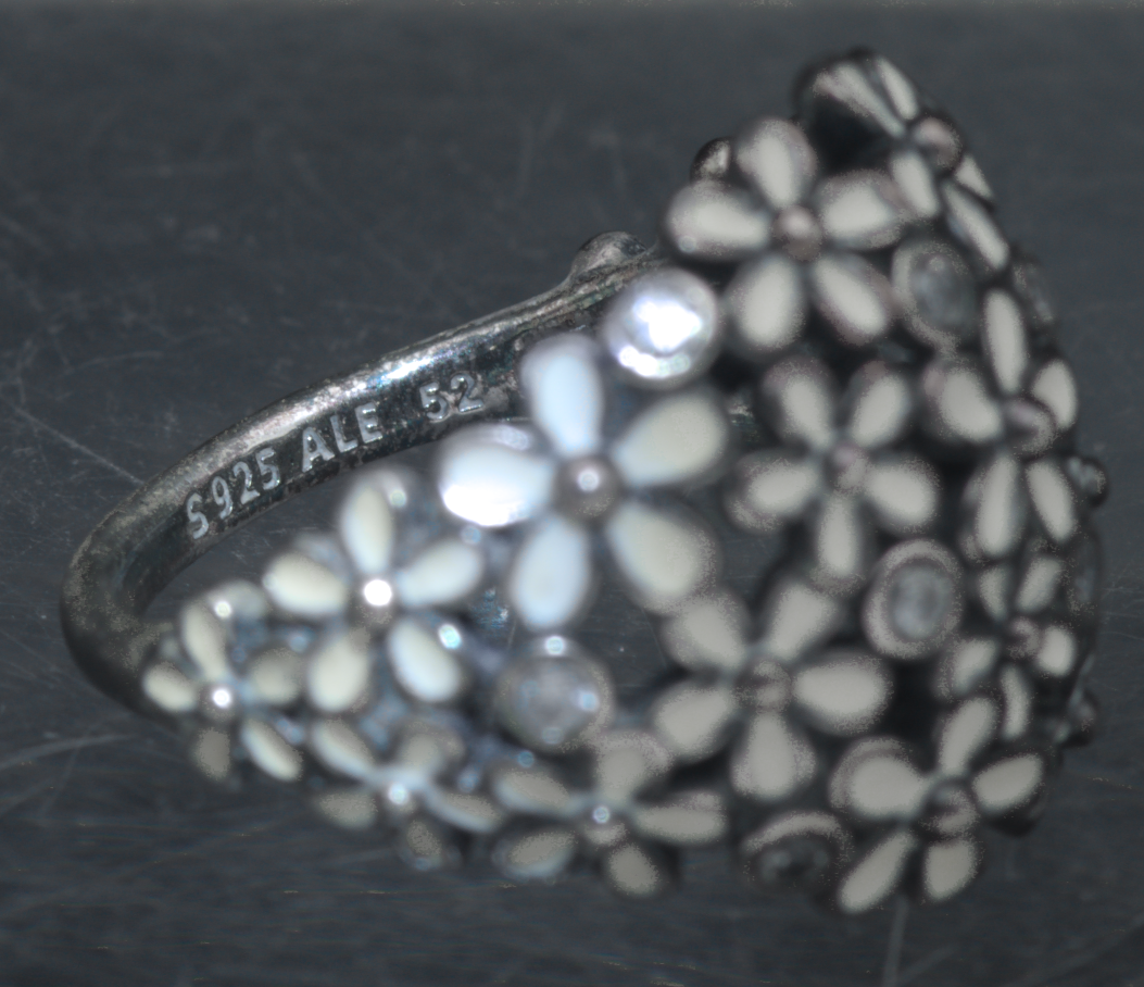 Pandora - Vintage Sterling Silver CZ Floral Dome Ring - Size 6