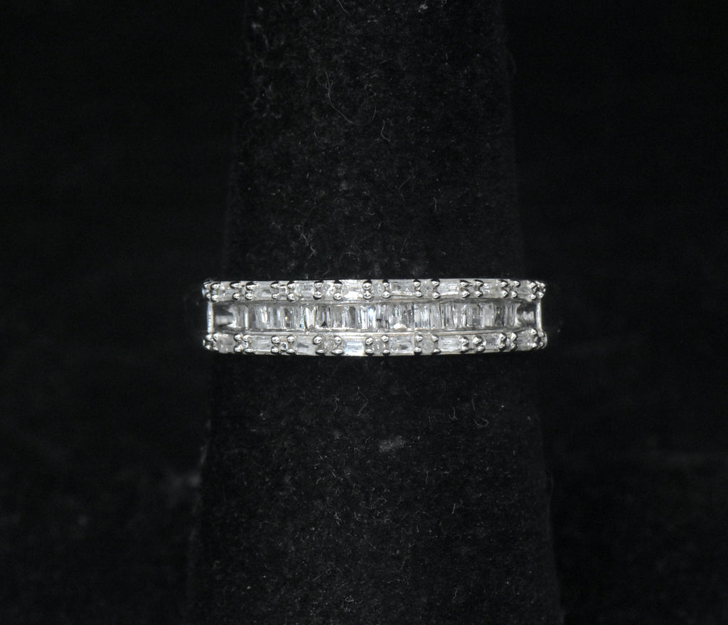 Vintage Baguette Diamonds Sterling Silver Band - Size 7