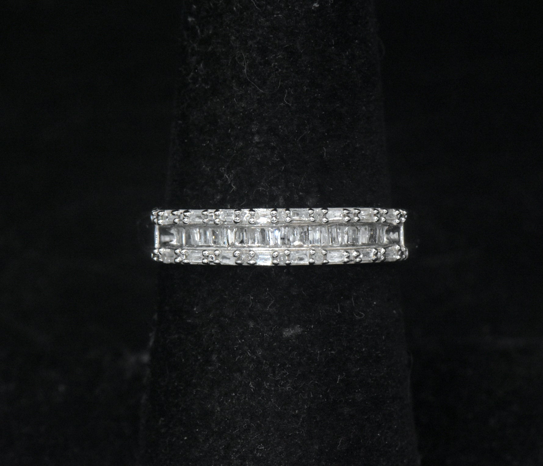 Vintage Baguette Diamonds Sterling Silver Band - Size 7