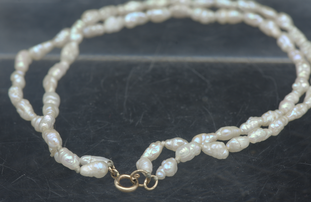 Vintage Double Strand Freshwater Rice Pearl Bracelet with 14k Gold Clasp