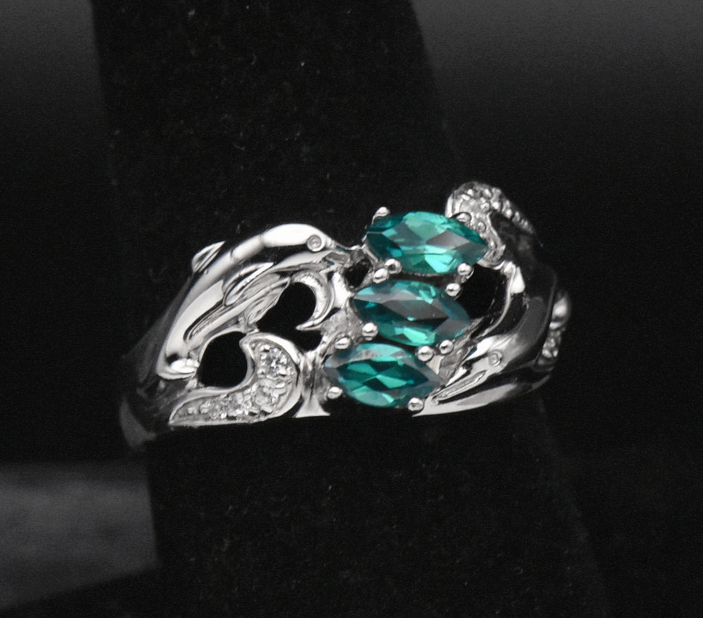 Sterling Silver and Crystal Dolphin Ring - Size 7.5