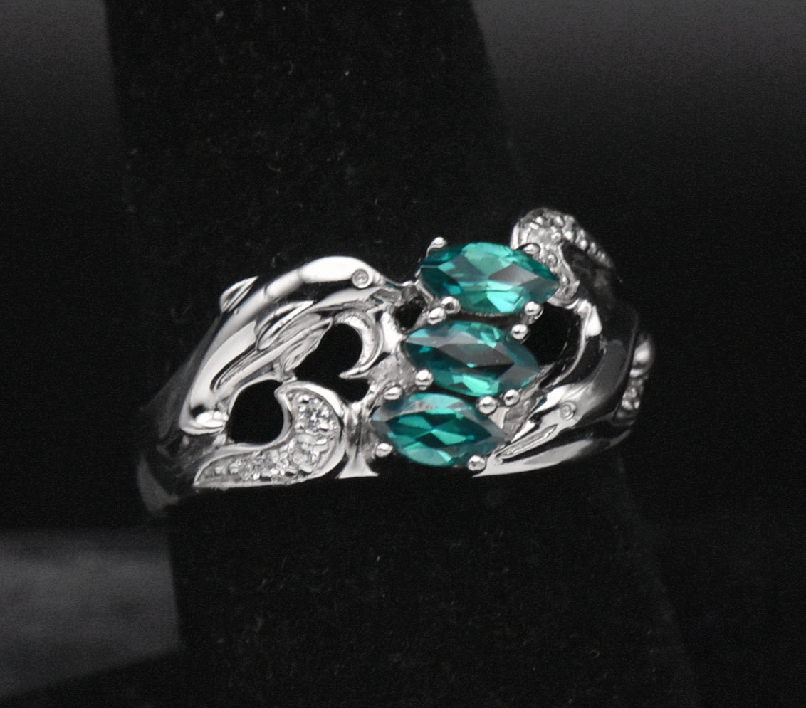 Sterling Silver and Crystal Dolphin Ring - Size 7.5