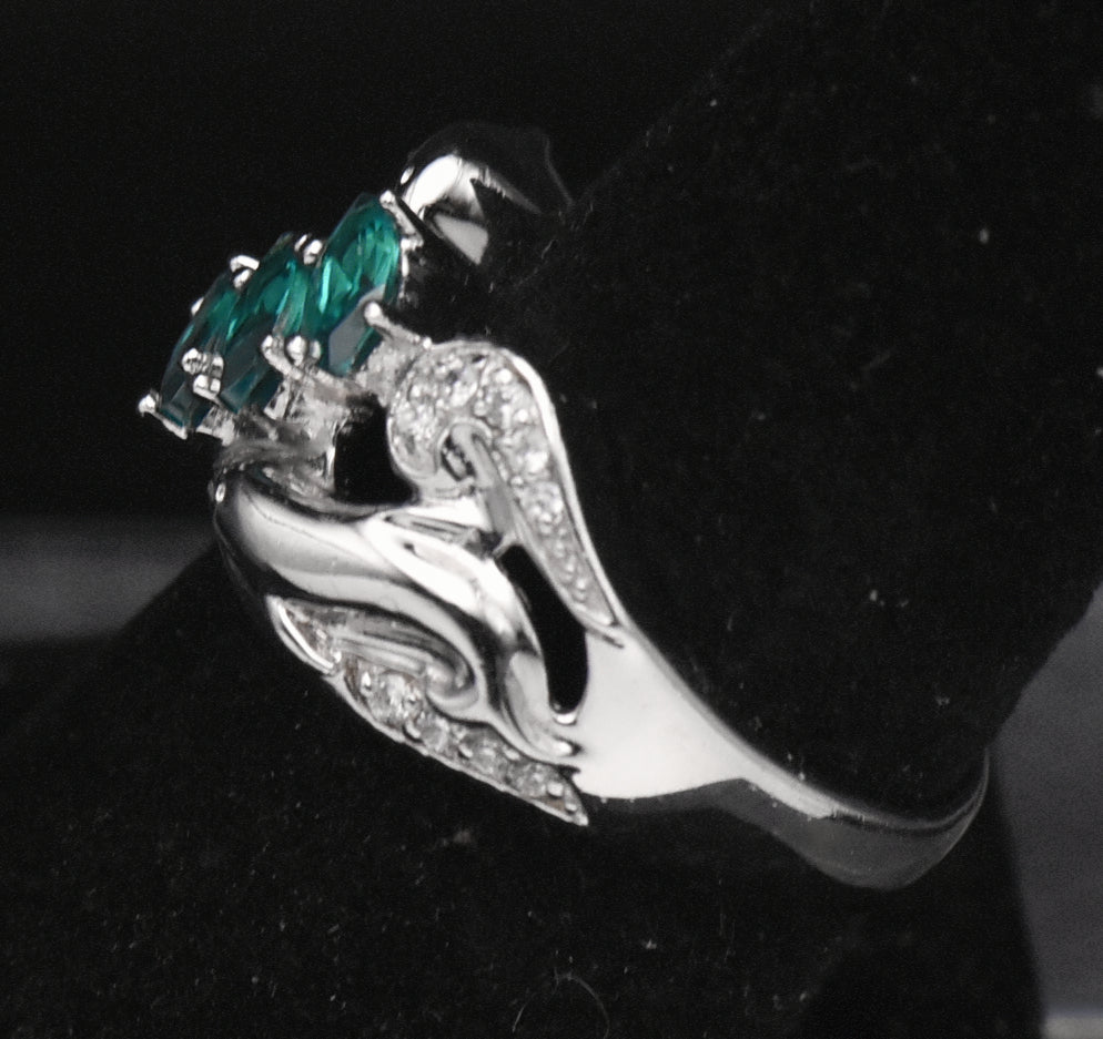 Sterling Silver and Crystal Dolphin Ring - Size 7.5