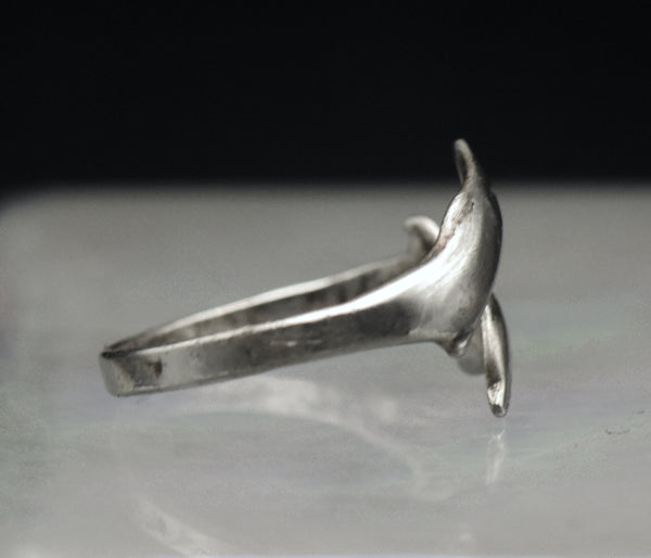 Vintage Sterling Silver Dolphins Bypass Band - Size 5+